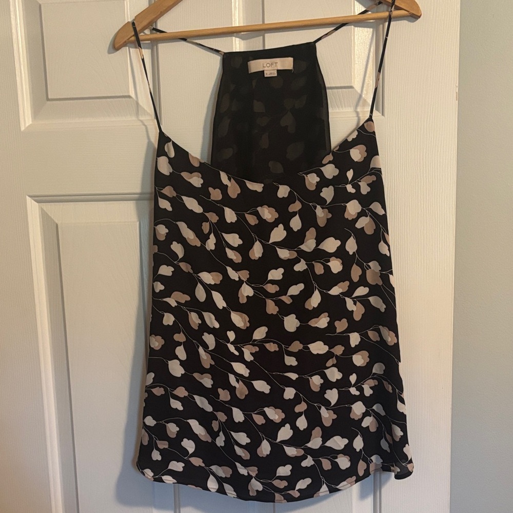LOFT Black and Cream Leaf Print Cami
